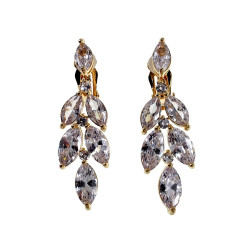 Lange Oorclips - Gold Plating Blad-Design Clip-on Oorbellen met Strass