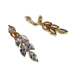 Lange Oorclips - Gold Plating Blad-Design Clip-on Oorbellen met Strass