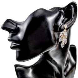 Lange Oorclips - Gold Plating Blad-Design Clip-on Oorbellen met Strass