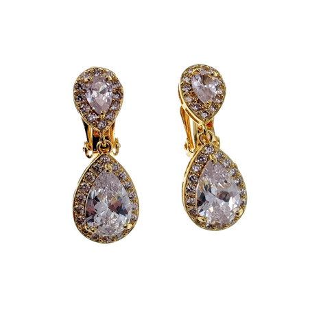 Lange Oorclips Dames Gold Plating Druppel Clip-on Oorbellen met Strass