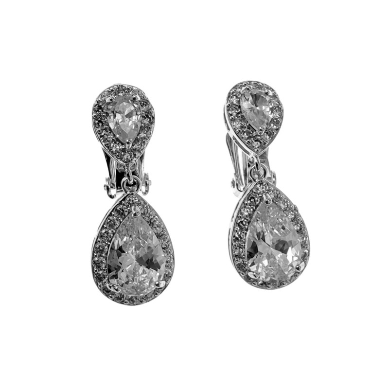 Lange Oorclips Dames Gerhodineerd Druppel Clip-on Oorbellen met Strass Lange Oorclips Dames Gerhodineerd Druppel Clip-on Oorbellen met Strass