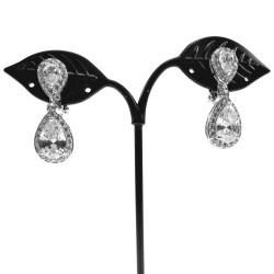 Lange Oorclips Dames Gerhodineerd Druppel Clip-on Oorbellen met Strass