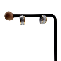 ∅13mm Oorringen Unisex - Bicolor RVS Brede Oorbellen met Zand Design