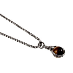 60cm x 3mm Jasseron-Ketting + Tijgeroogsteen Hanger Dames - RVS