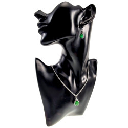 35mm x 10mm Lange Oorbellen Dames - RVS - Haakoorbellen met Groene Kattenoogsteen - Visgraat Desing - Handgemaakt