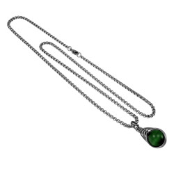 60cm x 3mm Jasseron-Ketting + Groene Kattenoogsteen Hanger Dames - RVS