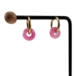 Oorringen met Chalcedoonsteen - Verguld RVS Oorbellen met Donut Hanger