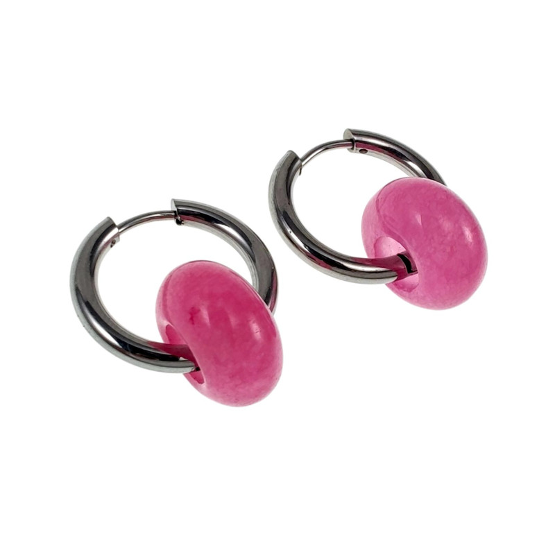 Oorringen met Chalcedoonsteen Gepolijst RVS Oorbellen met Donut Hanger Oorringen met Chalcedoonsteen Gepolijst RVS Oorbellen met Donut Hanger
