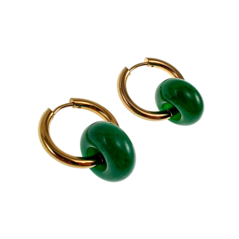 ∅19mm x 2,5mm Oorringen met Taiwan Jade-Steen - Verguld RVS - Dames Oorbellen met Donut Hanger