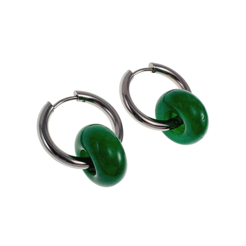 ∅19mm x 2,5mm Oorringen met Taiwan Jade-Steen - Gepolijst RVS - Dames Oorbellen met Donut Hangers