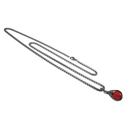 60cm x 3mm Jasseron-Ketting + Rode Chalcedoon Jadesteen Hanger - RVS