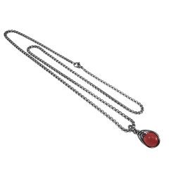 60cm x 3mm Jasseron-Ketting + Orange Drakenader Agaatsteen Hanger RVS