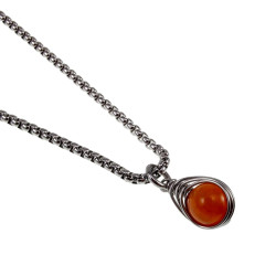 60cm x 3mm Jasseron-Ketting + Orange Drakenader Agaatsteen Hanger RVS