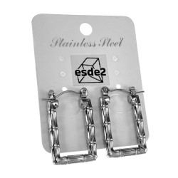 25mm x 16mm Oorringen Dames - Zilverkleurige RVS - Bamboe-Design - Rechthoekige Oorbellen