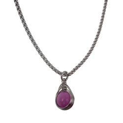 RVS Handgemaakt Visgraat Techniek Paarse Chalcedoon-Jade Steen Hanger