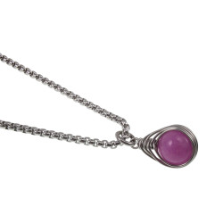 RVS Handgemaakt Visgraat Techniek Paarse Chalcedoon-Jade Steen Hanger