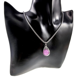 60cm x 3mm Jasseron-Ketting + Paarse Chalcedoon-Jade Steen Hanger RVS