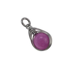 60cm x 3mm Jasseron-Ketting + Paarse Chalcedoon-Jade Steen Hanger RVS