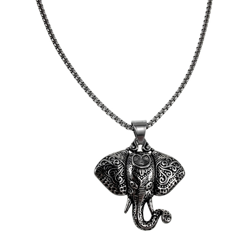 60cm x 3mm Jasseron-Ketting + Grote Olifantenkop Hanger Unisex - RVS 60cm x 3mm Jasseron-Ketting + Grote Olifantenkop Hanger Unisex - RVS