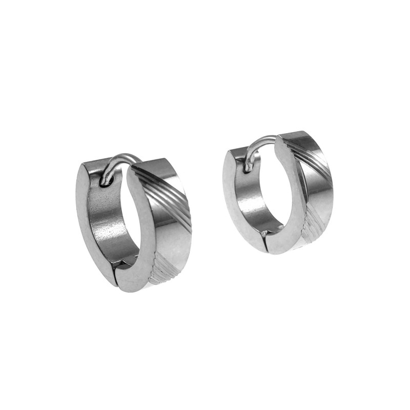 ∅13mm x 4mm Oorringen Unisex - Zilverkleurig RVS Oorbellen met Strepen ∅13mm x 4mm Oorringen Unisex - Zilverkleurig RVS Oorbellen met Strepen
