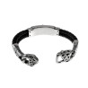 20cm Armband Heren - Zwart Echt Leer - Gepolijst RVS 316L - Gevlochten Armband met Leliebloemen Plaat