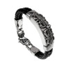 20cm Armband Heren - Zwart Echt Leer - Gepolijst RVS 316L - Gevlochten Armband met Leliebloemen Plaat