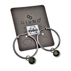 Dames - Gepolijst RVS - ∅30mm Oorbellen met Groene Zirkonia Hanger