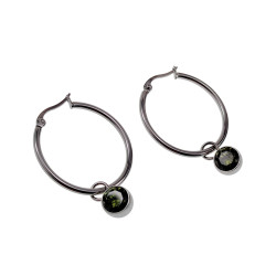 Dames - Gepolijst RVS - ∅30mm Oorbellen met Groene Zirkonia Hanger