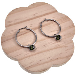 Dames - Gepolijst RVS - ∅30mm Oorbellen met Groene Zirkonia Hanger