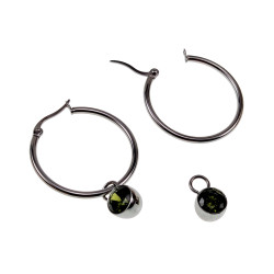 Dames - Gepolijst RVS - ∅30mm Oorbellen met Groene Zirkonia Hanger