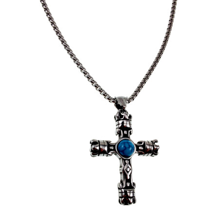 Heren RVS Jasseron-Ketting + Kruishanger met Turquoise Steen