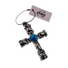 60cm x 3mm Jasseron-Ketting + 44 mm x 22 mm Kruishanger Heren - Gepolijst RVS - Koninklijk Kruis met Turquoise Steen met Ketting