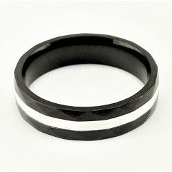 Zwart-Witte Facetgeslepen Roestvrijstalen Ring