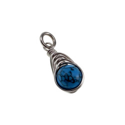 60cm x 3mm Jasseron-Ketting + Turquoise Steen Hanger Dames - RVS - Handgemaakt - Visgraattechniek Natuursteen Hanger met Ketting