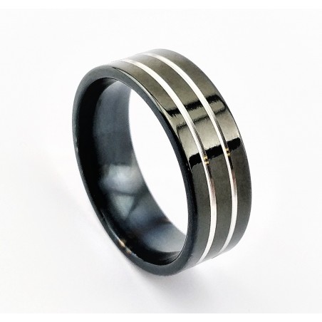 Klassieke Zwart RVS Ring met Twee-Strepen
