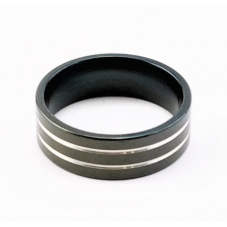 Klassieke Zwart RVS Ring met Twee-Strepen