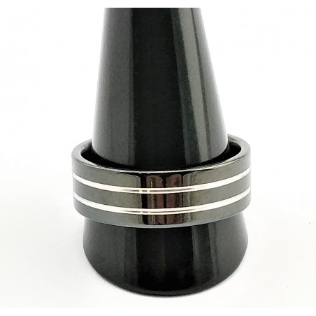 Klassieke Zwart RVS Ring met Twee-Strepen