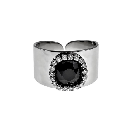 12mm Brede Ring Dames - RVS - Ring met Zwarte Zirkonia - Verstelbaar