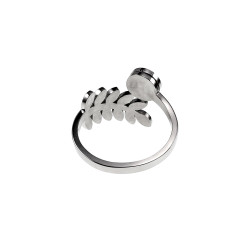 Ring Dames - Gepolijst RVS - Blad Ring met Witte Parel - Verstelbaar