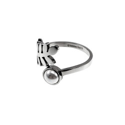 Ring Dames - Gepolijst RVS - Blad Ring met Witte Parel - Verstelbaar