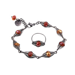 esde2 Armband - RVS Visgraat Armband met Amber- en Oranje Kristallen