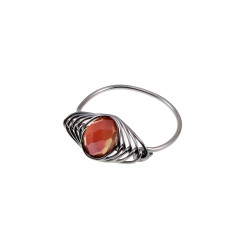 Ring Dames - RVS Zilverkleur - esde2 Ring - Visgraat Ring met Ondoorzichtig Amber-Oranje Kristal - Handgemaakt