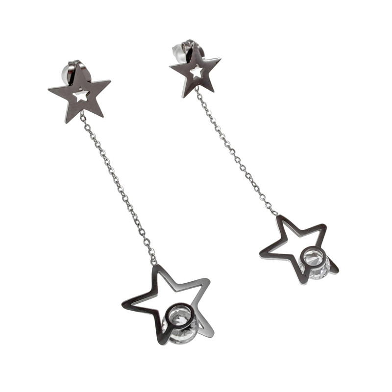 Langer 56cm Oorbellen Dames Gepolijst RVS - Steroorbellen met Ketting Langer 56cm Oorbellen Dames Gepolijst RVS - Steroorbellen met Ketting