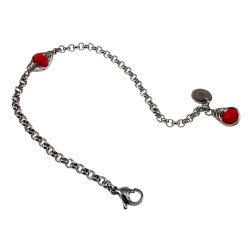 Dames - RVS - Ronde Schakelarmband met Rode Kristal Visgraatschakel