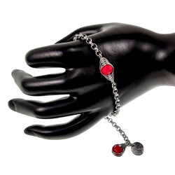 Dames - RVS - Ronde Schakelarmband met Rode Kristal Visgraatschakel