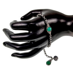 Dames RVS Schakelarmband met Donker Mintgroene Kristal Visgraatschakel