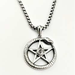 RVS Amulet Hanger met Ouroboros Slang en Pentakel