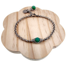 Dames RVS Schakelarmband met Donker Mintgroene Kristal Visgraatschakel