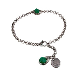 Dames RVS Schakelarmband met Donker Mintgroene Kristal Visgraatschakel