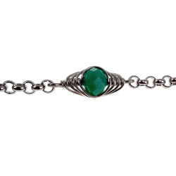 Dames RVS Schakelarmband met Donker Mintgroene Kristal Visgraatschakel
